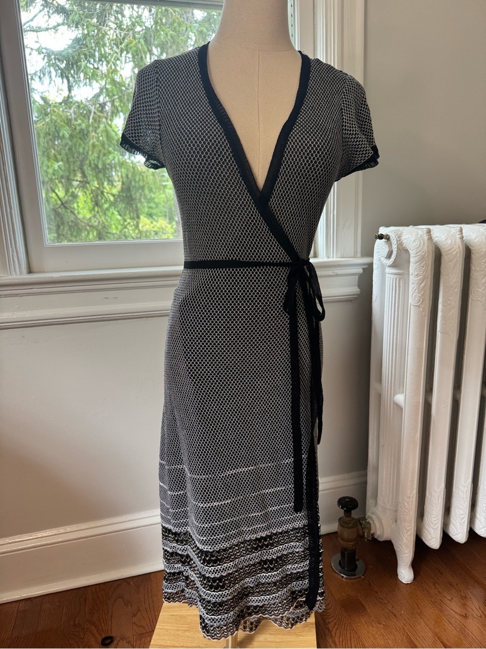 Missoni Black and White Knit Wrap Midi Dress